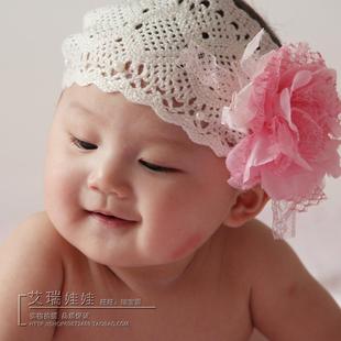  韩国韩版婴儿童发带宝宝发带发网夏季发带婴儿头饰粉色花镂空发网