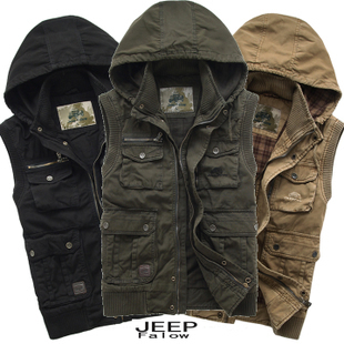  秋冬加厚jeep falow吉普正品 男士休闲马甲 男钓鱼摄影多口袋马甲