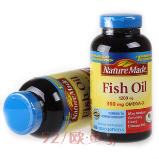  美国Nature Made Fish Oil 深海鱼油胶囊1200mg 200粒 2瓶包邮