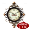 美式复古时钟卧室仿古铁艺欧式田园挂钟静音创意客厅装饰石英钟表