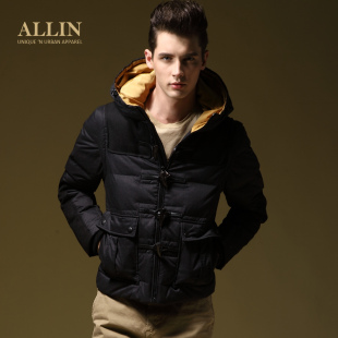  ALLIN男装秋冬外套 男士修身可脱卸袖连帽棉衣外套 WT1844