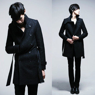 2010冬装 奢华领部贴皮 <em>男士</em>修身<em>双排扣</em>羊毛呢