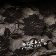 服装diy布料黑色刺绣，镂空玫瑰花纹，蕾丝面料衣服披肩短裙半身裙