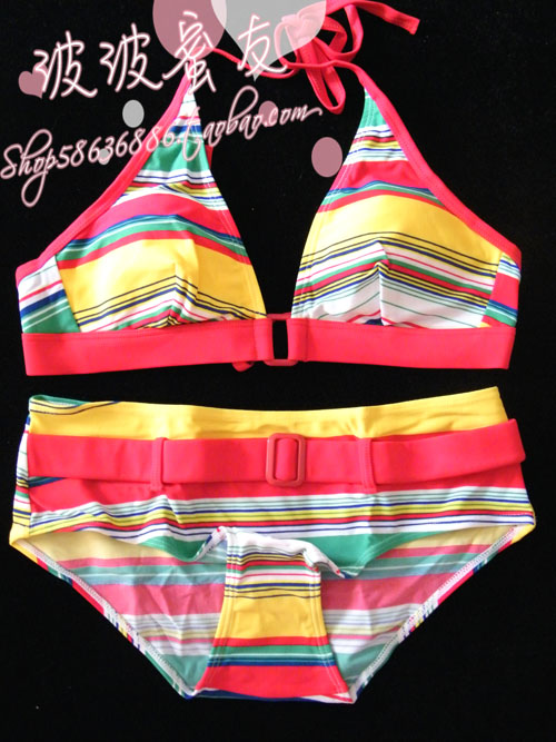 Colorful Tropical stripe Frenum Bikini Swimsuit Stainless steel supportin the Sports/Yoga/Fitness/Fans supplies , Swim , Bikini category - from Buy2taobao.com to provide professional Taobao agent buy service