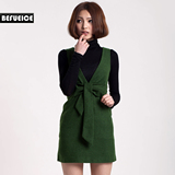 Befueice 2012春装新款 深V领 修身女 背心裙 羊毛呢连衣裙-Q1108