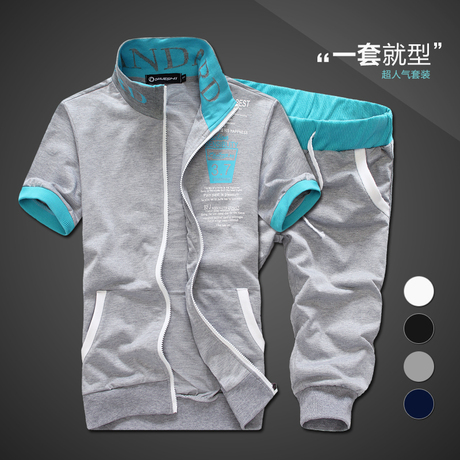 <em>男</em>夏季休闲套装 个性<em>开衫</em>运动<em>短袖</em>休闲运动服