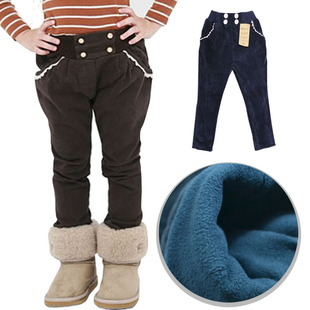  中小女童灯芯绒长裤韩版休闲裤子加厚加绒秋冬款小脚裤儿童靴裤女