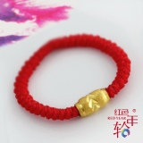 千足金转运珠本命年男女红绳黄金戒指周大福周生生黄金红绳戒子