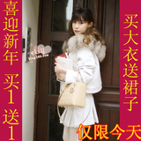 2011秋冬 呛口小辣椒 狐狸毛领 羊毛呢短外套 呢大衣女厚外套