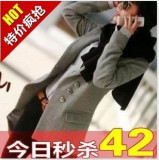1019#2011秋冬新款韩版女装修身中长款毛呢大衣 毛呢西装外套