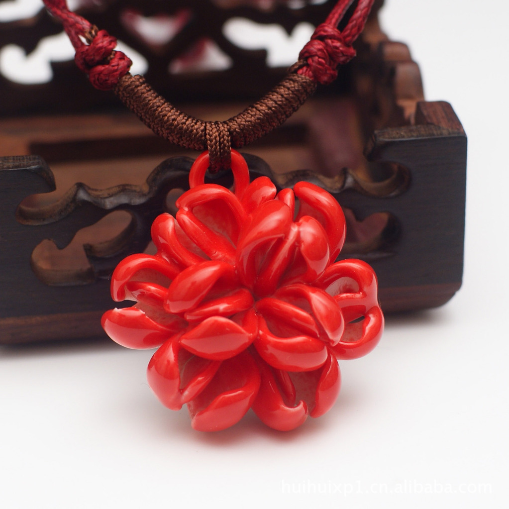 手捏陶瓷花朵项链毛衣链...