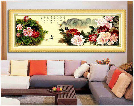 淘金币 梦纺 十字绣 套件风景客厅花草 富贵牡丹花 非成品客厅画