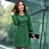 Amoy Gold 2012 spring new Women the waist Korean version of the round neck cultivating covered buttons and long sections of rough spend woolen coat