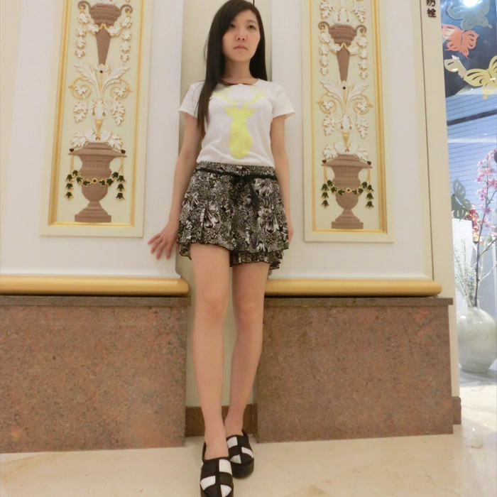 韩版2014夏装新款女士雪纺短裙碎花系带半身裙印花潮流图案包邮