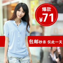 爆款包邮！2012新品大码女装 胖MM夏装韩版雪纺短袖立领显瘦衬衫