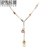 银雪莲娜 925纯银镀 18K三色金 连理枝项链 女 饰品 彩银项链包邮