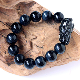 沉稳霸气新年开运招财手链 开光蓝虎眼石貔貅男 情人节礼物