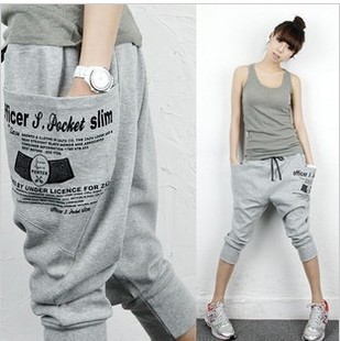 2012年九分裤新女带字母<em>大口袋</em>松紧腰抽绳小