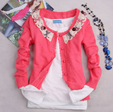 秋装新品2011女装长袖勾花针织衫学院风镂空韩版可爱开衫108Z701