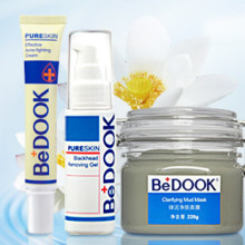 正品 bedook 祛痘去黑头洁净毛孔3件 拔毒膏 绿泥面膜 黑头导出液