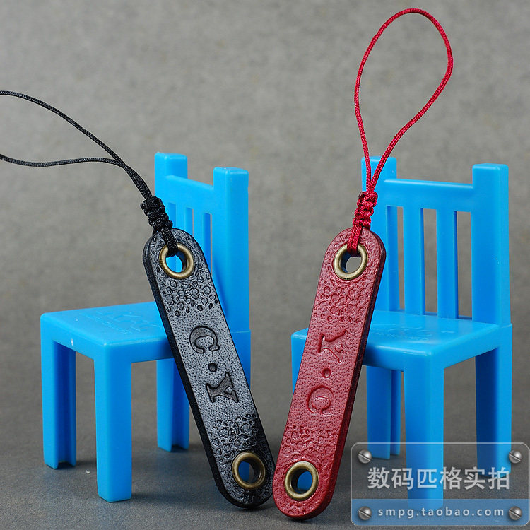 时尚手工头层牛皮情侣<span class=H>手机</span>链<span class=H>挂饰</span>/真皮<span class=H>手机</span>挂件一对 可加个性字母