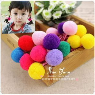  爆可爱 韩版儿童发绳 宝宝双头毛球发圈 发饰品 头饰  皮筋一根