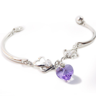 Female double heart shaped Amethyst bracelet to heart