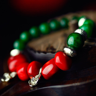  凤凰涅磐饰品 手链 女 时尚苗银红果干青 原创手工diy 中国风首饰