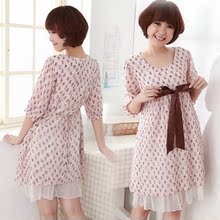正品 女之御 夏季新款孕妇装 胸前蝴蝶结碎花雪纺孕妇裙子 J20157