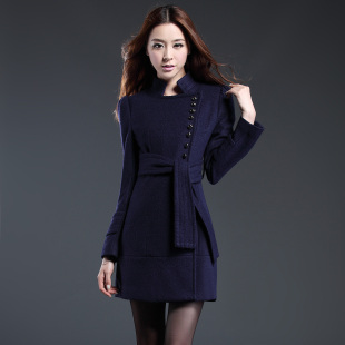  外套冬装琪琳缦女装新品0155OL气质长款修身羊毛呢外套女毛呢大衣