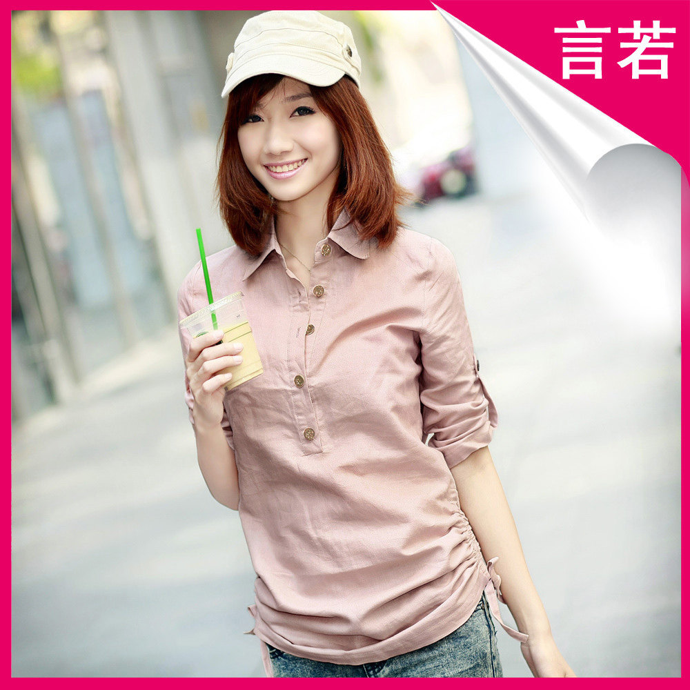 2012春装新款宽松中袖衬衫亚麻棉麻春夏长款衬衫女装韩版时尚衬衣