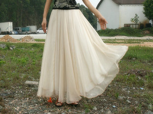 米色 半身长裙 雪纺长裙 欧美爆款 8米超夸张裙