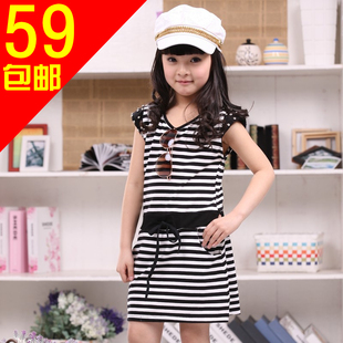 包邮秒杀！韩版条纹图案蝴蝶结儿童裙子 2012夏装新款 女童连衣裙