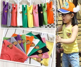  本期特价！ 韩版imsweet贴布绣小熊糖果色儿童工字背心 无袖T恤