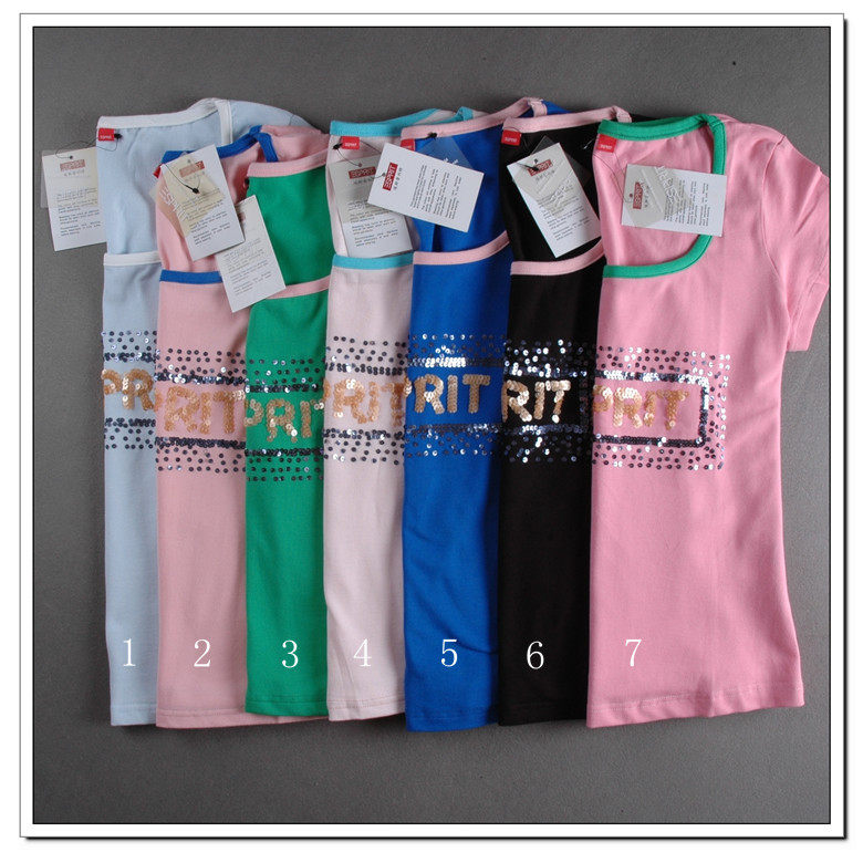 【小妖家】新款正品<span class=H>Es</span><span class=H>pr</span><span class=H>it</span>埃斯普利特纯棉亮片字母短袖T恤女