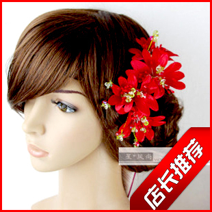  韩式新娘头饰红色发饰头花结婚饰品/旗袍礼服婚纱秀禾服造型配饰