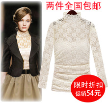 2012春装新品 欧美修身高领气质蕾丝长袖蕾丝打底衫长款（含吊带)