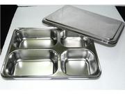 不锈钢饭盒分格带盖不锈钢餐盒四格快餐盘加厚加深外送快餐盒