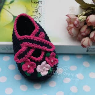 0-1周岁婴儿毛线鞋 纯手工编织男女宝宝保暖鞋