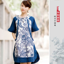 四叠阳关 青花中国风民族风唐装长袖连衣裙2012春装新款女装预售