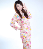秋冬新款 卡通可爱小熊长袖纯棉睡衣套装女士家居服月子服