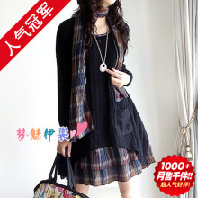 2012春装新款秋冬装秋装欧美外贸原单大码女装长袖假两件套连衣裙