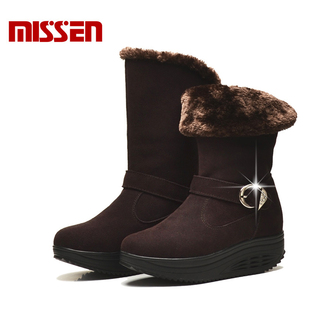  MISSEN 冬季女鞋 摇摇鞋雪地靴清仓 真皮厚底中筒靴子鞋松