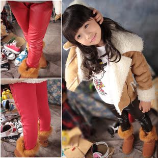  女童装皮裤加绒加厚儿童打底裤小脚裤靴裤长裤女大童秋冬款铅笔裤
