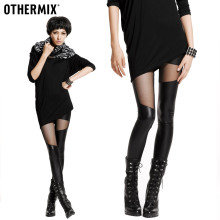 (春)9折体验七格格OTHERMIX 女裤子拼接PU网纱打底裤12T10026