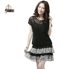2012新款韩版雪纺蕾丝连衣裙子夏装 <span class=H>两件</span><span class=H>套</span> 显瘦 大码连衣裙 夏季