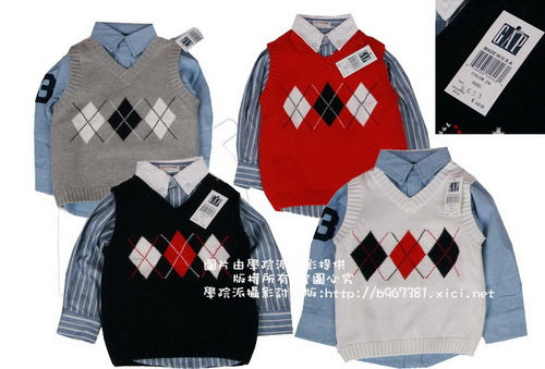 <em>儿童毛衣</em>,外贸儿童装●<em>菱形</em>格棉线V领男童针织