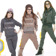 装潮萍怡若正品女装2012新款秋冬装抓绒连帽卫衣运动服套清仓包邮