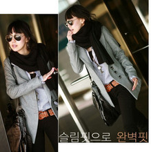 2012 春装新品 韩国超爆 毛呢中长款修身女士西装 厚外套 028