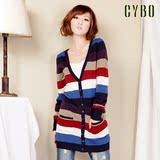 CYBO春秋韩版女外搭针织开衫夏季毛衣外套大码条纹开衫针织衫长款